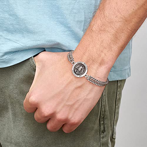 KINGWHYTE St Michael/St Christopher/Compass/Viking Bracelet 925 Sterling Silver Adjustable Medal Bracelets Religious Protection Jewellery Birthday Gifts for Men Women 1-Saint Michael