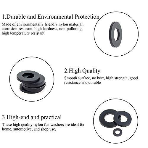 DYWISHKEY black nylon flat washers assortment kit, 720 pieces in M3 to M12 sizesաժողով