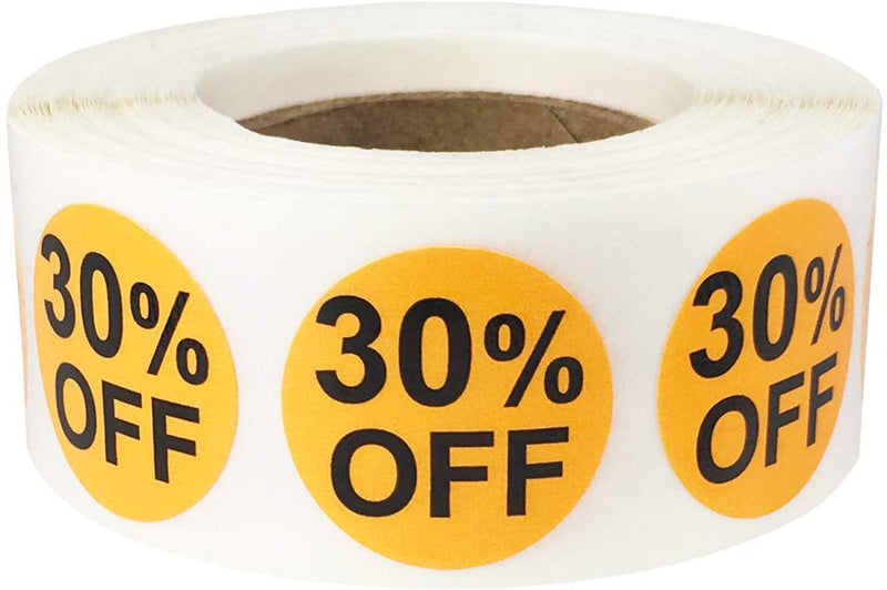 30% Percent Off Stickers for Retail 0.75 Inch 500 Adhesive Labels 3/4" Circle