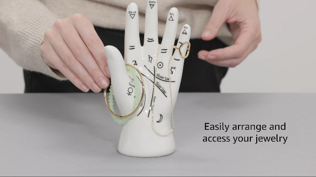 Kikkerland Palm Reader Jewelry Display Mannequin Holder Organizer Storage Stand, White, for Rings, Bracelets, Decoration