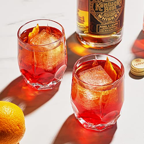 Viski Reserve Bruno Cocktail Glasses - Crystal Whiskey Glasses or Rocks Glasses - Ornate Cut Crystal Glasses 11oz Set of 2 Viski