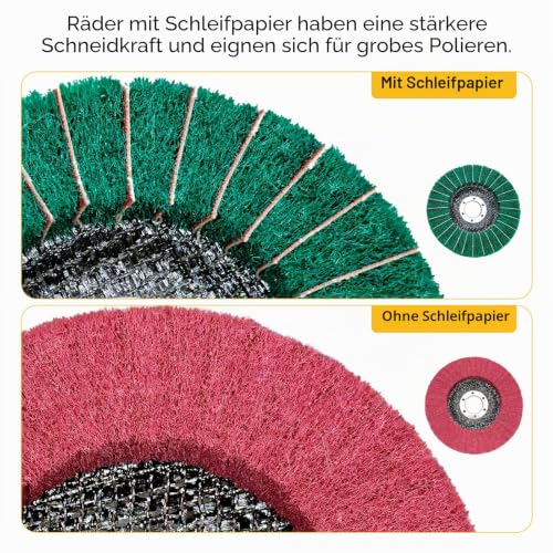 BURMONG 10 Pieces 115 mm Sanding Disc & Polishing Disc Set - 5 Nylon Fibre Flap Discs & 2 Wool Polishing Discs & 3 Polishing Pastes for Angle Grinder, Scouring Disc for Metal (22 mm Mount) | 5 Nylonfaser Fächerscheiben & 2 Woll Polierscheiben & 3 Polie...