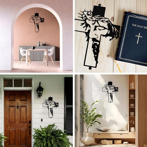 Goodangie00 Black Jesus Wall Cross Decor - 11.8" Metal Crucifix Wall Art Christian Hanging Decoration for Home Living Room, Church, Entryway, Prayer Room, Blessed Religious Easter Gift Black A