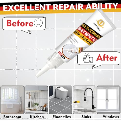 Galitoon tile grout repair kit, 2-pack white grout filler for bathroom, shower, kitchen, and floor tile joints