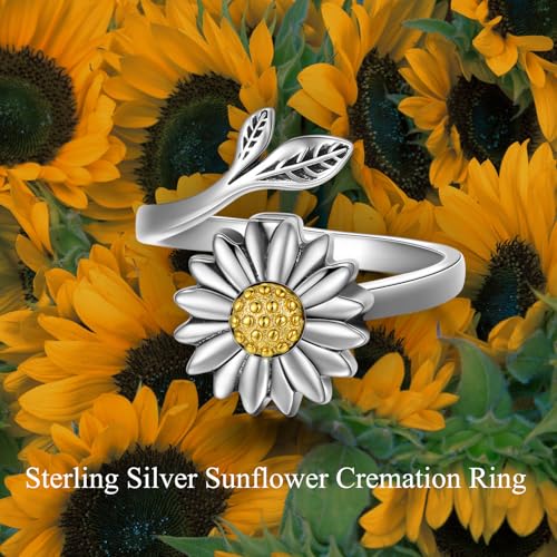 Sunflower Cremation Ring for Ashes 925 Sterling Silver Daisy Urn Ring Jewelry Keepsake Hair Memorial Locket for Women Mom 8