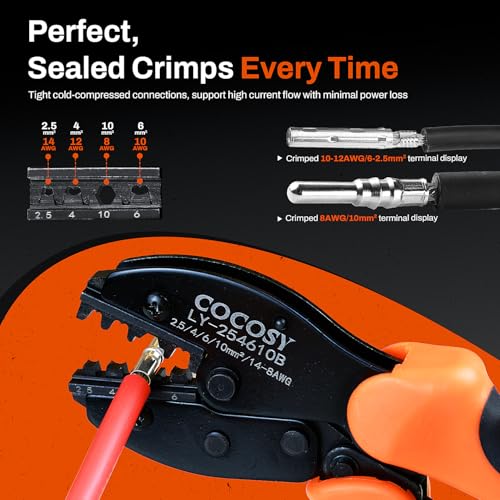 New Solar Crimping AWG 8-14 Compatible with Solar Connectors, Solar Crimper Ideal for AWG8/10/12/14 (2.5-10mm²) Wires Precise Solar Ratcheting Crimper for PV Systems (AWG8-14 Solar Crimper HW) AWG8-14 Solar Crimper HW