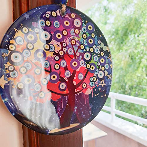 Turkish Handmade Large Glass Blue Evil Eye Wall Decor Hanging Decoration for Home - Nazar Amulet Charm Ornament - Greek Protection Bead Home Decorations - Ojo Turco para Casa - Office Charms 5.9" Lucky Tree