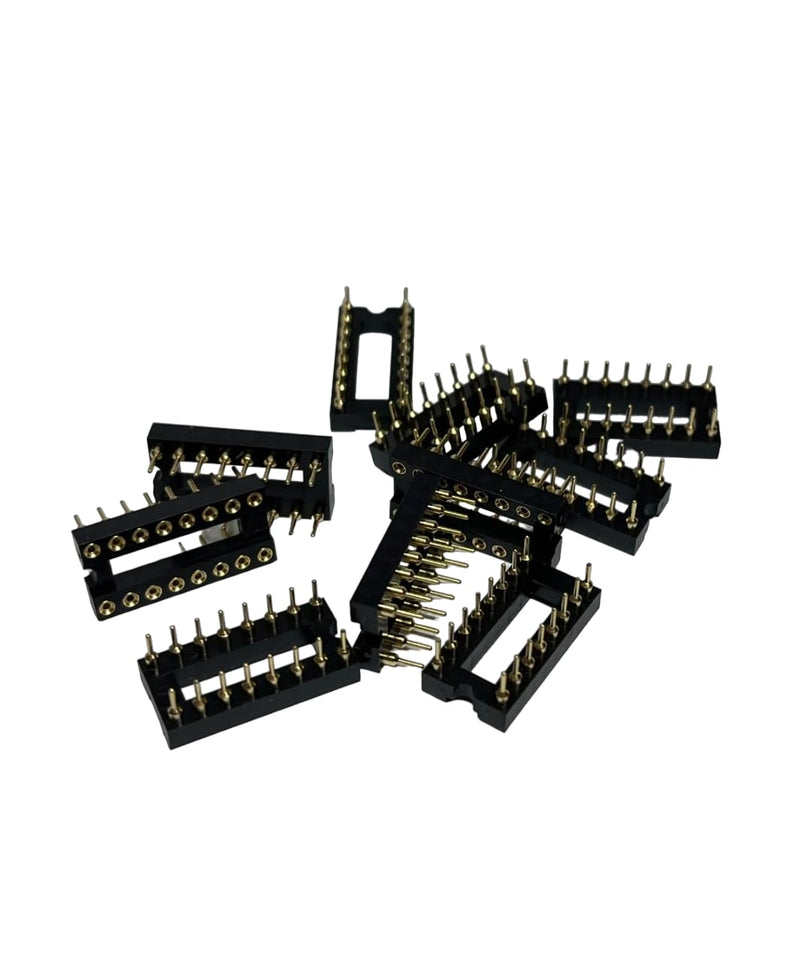 Gold-Plated 20 pcs DIP-10/DIP-16 pins IC Round Hole Socket Adaptor 2.54mm Pitch 7.6 Row Pitch 2 Row 10/16 Round Pins Soldering (DIP-16 pins) DIP-16 pins