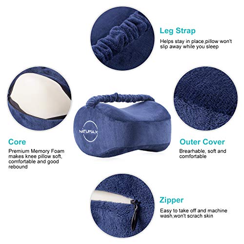 Knee Pillow for Side Sleepers - Sciatica Pain Relief - Back Pain, Leg Pain, Pregnancy, Hip and Joint Pain Memory Foam Leg Pillow (Pillow+Sleep Mask and Ear Plugs)