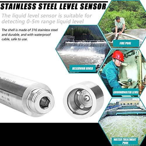 Level Sensor Water Level Sensor DC 24 V 4-20 mA Stainless Steel Liquid Water Level Sensor Level Transmitter with Cable, Range Depth 0-5 m