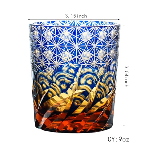 JINZHI Old Fashioned Glasses 8OZ Blue Crystal Drinking Glassware for Whiskey Cocktail Scotch with Gift Box
