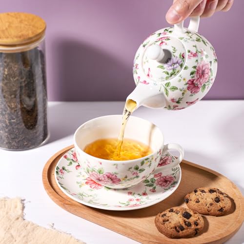 Tea Cup Set Ceramic Including 1 Teapot with lid 1 Tea Cup with 1 Sauser (C1) C1