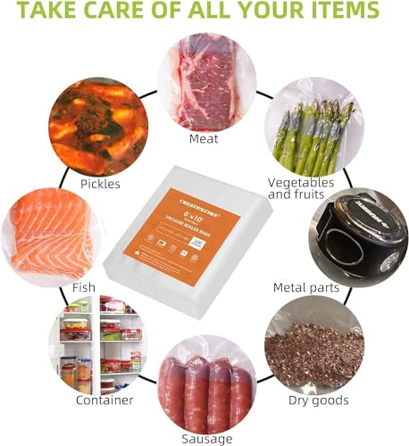 CREATIVECHEF Vacuum Sealer Bags 6x10 Inch /100pcs, Food Storage Vacuum Sealer Bags BPA Free for Dry and Moist Food Fresh Preservation, Suitable Sous Vide Cooking and All Vacuum Food Sealer Machines 6 x 10 inches (15 x 25cm)