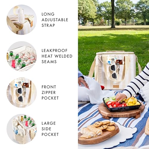 Fit & Fresh Regatta insulated soft cooler bag with 24-can capacity, featuring a Pina Colada design and thermocooler construction.