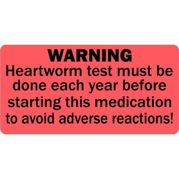 Heartworm Test Warning Veterinary Labels - 500 Labels/Roll, Red, 2” x 1” | Cage, Record, Prescription Bottles - Veterinary Clinics and Hospitals | LabelValue Brand