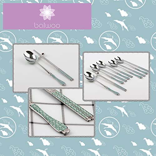 Chopsticks [Made in Korea][5 Sets] 430 Premium Stainless Steel Chopsticks, Mukbang Kitchen Utensil, Cutlery Silverware Stainless Tableware (Goryeo Celadon Blue) Goryeo Celadon Blue
