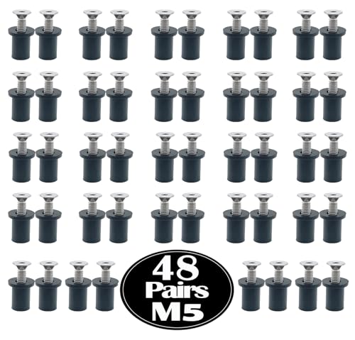 MAYEHAY 5mm black neoprene rubber well nuts with brass inserts for kayak, 48 pairs