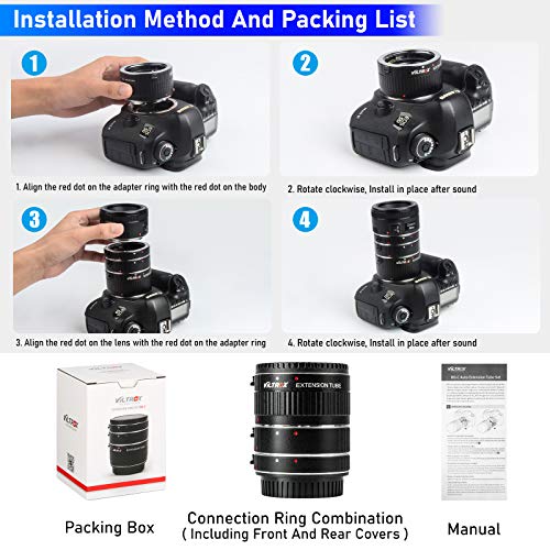 Viltrox Metal Mount Auto Focus AF Macro Extension Tube Ring Set 12mm,20mm,36mm for Canon EF EF-S Lens DSLR Camera 760D 700D 80D 70D 5DII 5DIII 1300D
