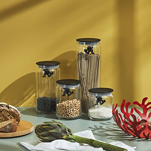 Alessi AMDR08 B "Gianni" black glass food jar with 2000 ml capacity, sleek canister for storage, modern kitchen design