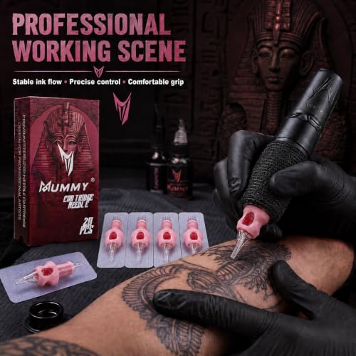 Mummy PN-1209RM Tattoo Cartridge Needles Assorted Disposable Curved Magnum #10 L-Taper Bugpin Pack of 20