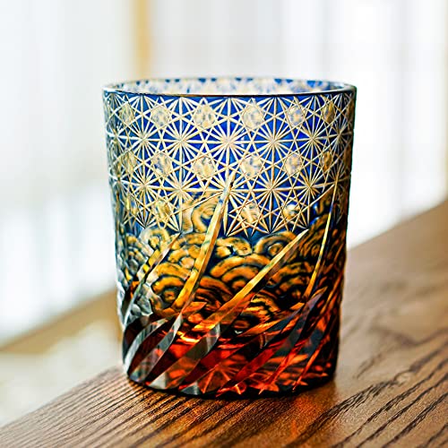 JINZHI Old Fashioned Glasses 8OZ Blue Crystal Drinking Glassware for Whiskey Cocktail Scotch with Gift Box
