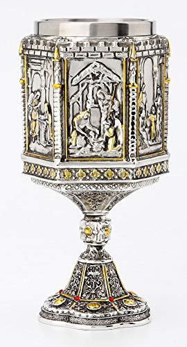 Veronese Design 7 1/8" Life of Jesus Wine Chalice with Stainless Steel Tumbler Electroplated Polyresin Sculpture Cup