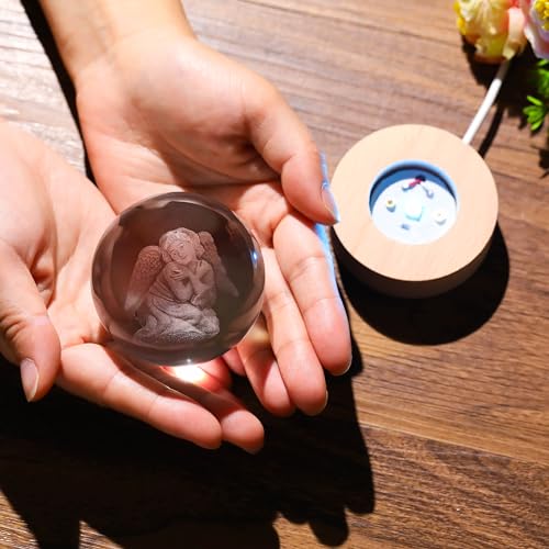 3D Angel Gifts for Women - Crystals Ball 60mm Angel Figurines Decor Glass Animals Figurine Stuff for Room Birthday for Best Friend Lovers Paperweight