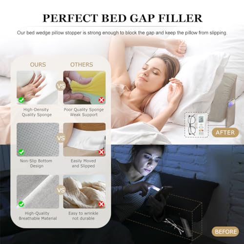 Bed Wedge Pillow for Headboard, Mattress Wedge Stopper Pillow, Bed Gap Filler, Close The Gap (0-12") Between Headboard and Mattress, Stop Losing Your Pillows(Twin/Twin XL-39x6x6in-Black) Black Twin/Twin XL-39x6x6in