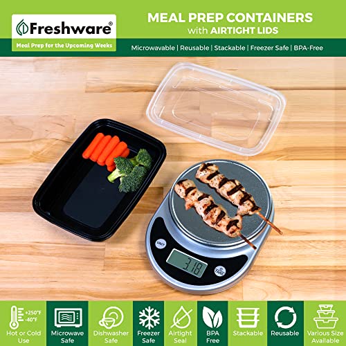 Freshware Meal Prep Containers [150 Pack] 1 Compartment Food Storage Containers with Lids, Bento Box, BPA Free, Stackable, Microwave/Dishwasher/Freezer Safe (28 oz) Black 28OZ-150PK