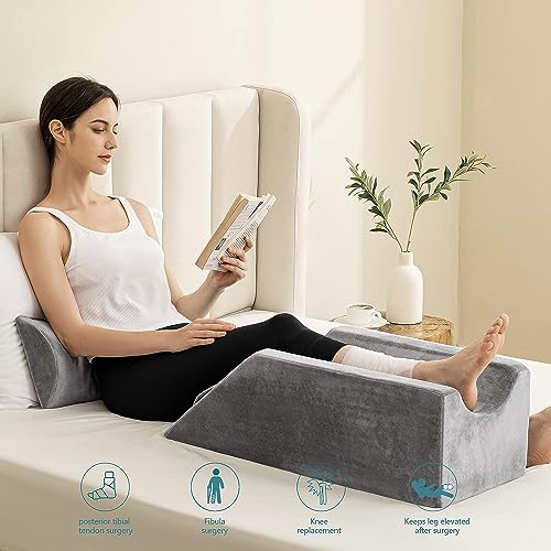 UBBCARE Leg Elevation Pillow for Leg/Knee Surgery Recovery, Memory Foam Leg Pillow with Velvet Washable Cover, Small Grey Small Grey(25.5"×9.4"×7.5")