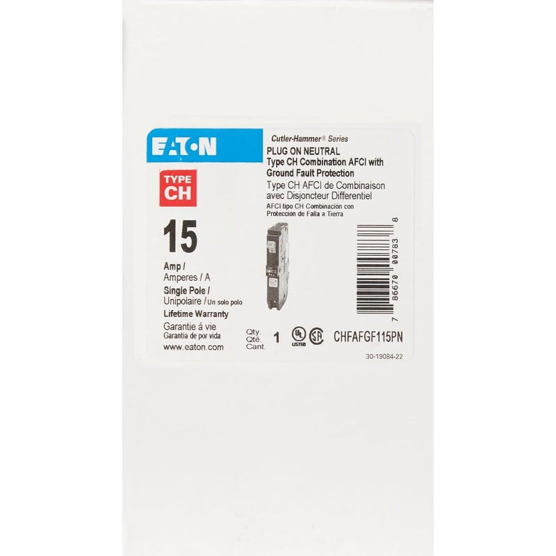 Eaton CHFP115DF Circuit Breaker Type CH 120 Volt, Arc fault / Ground fault Circuit Breaker, 15 A, 10 kAIC