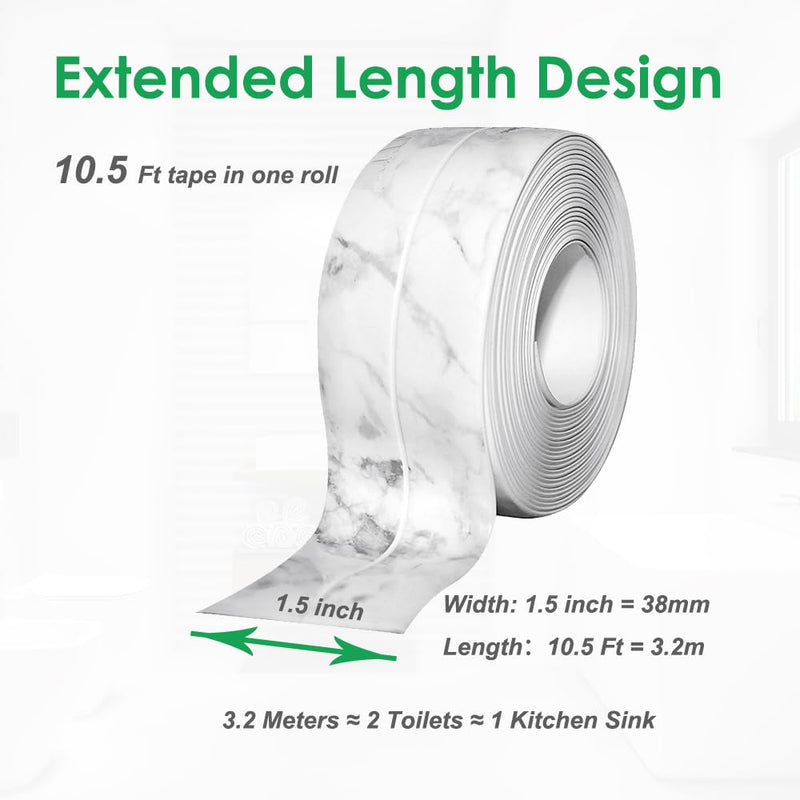 [Australia - AusPower] - 1.5" * 10.5' Kitchen & Bath Tape Caulk Strip Upgraded Acrylic Glue PVC Self Adhesive Waterproof Caulking Tape, Decorative Sealant Trim for Kitchen Sink Toilet Bathtub (Marble) Marble3.2M 