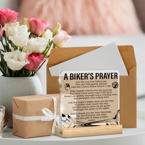 Motorcycle Biker Gifts for Men Women, Religious Gifts for Motorcycle Riders Lovers Dad Husband Boyfriend, a Biker's Prayer Acrylic Sign Home Office Decor