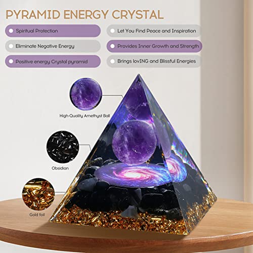 Hopeseed Orgone Pyramid for Positive Energy, Orgonite Amethyst&Obsidian Healing Crystal Pyramids for Reduce Stress Chakra Reiki Healing Meditation Attracts Lucky and Success Amethyst&obsidian-a