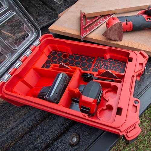 Compact Packout tool organizer for Milwaukee M12 Fuel oscillating multi-tool, accessories and batteries; box and tools not included