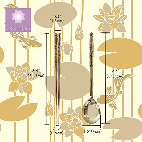 [Made in Korea] Bamboo Design Sticky Rice Spoon Chopsticks Set Gold Titanium Plating 304 Stainless Steel Soup Spoon Ramen Noodle Chopsticks Flatware (2 Sets) 2 Sets