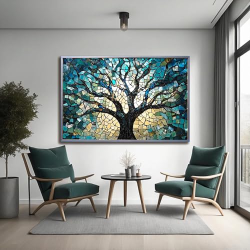 Eeuqiauot Tree of Life Canvas Wall Art Abstract Teal Blue Painting Abstract Textured Prints Teal Tree Wall Art Tree of Life Posster Prints for Living Room Wall Decor 16x24in Unframed Teal,Tree of Life,Abstract 16"L x 24"W
