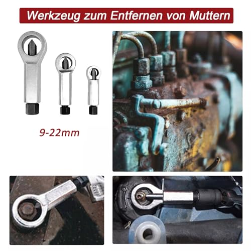 3-Piece Nut Separator Nut Remover 9-12 mm/12-16 mm/16-22 mm | Nut Remover Nut Splitter Remover Broken and Damaged Nuts Tool Extraction Tool