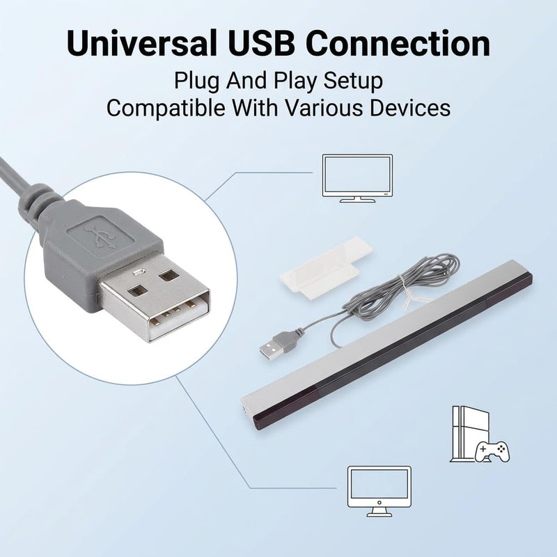 USB Sensor Strip Silver Wired Replacement Stand Plug & Play | Compatible with Dolphin emulator, precise gaming experience, accessory console, non-slip stable stand, robust and durable