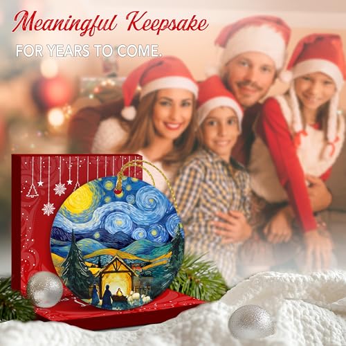 Nativity Scene Christmas Ornament 2026 - Starry Night with Holy Family Religious Art Keepsake, Double-Sided Ceramic Christmas Tree Decorations - Holiday Christian Gifts for Men, Women, Art Lovers