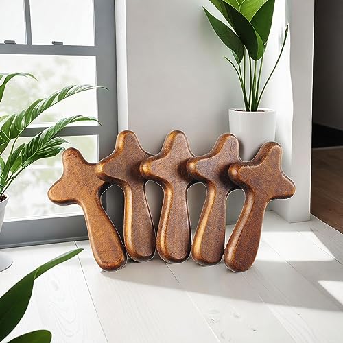 LOVIVER 5Pcs Pinewood Wood Cross Prayer Cross Caring Family Friend Small Religious Gift Clinging Palm Decoration Comfort Neighbor Wooden Holding Cross, B