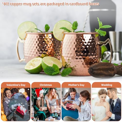 Moscow Mule Mugs Set of 2, 16 oz Hammered Copper Cups with Gold Brass Handles, Large Capacity Cups Gifts Perfect for Cold Drinks, Beer, Cocktail, Wine, Bars(16oz) (Pack of 2) 16oz (Pack of 2)