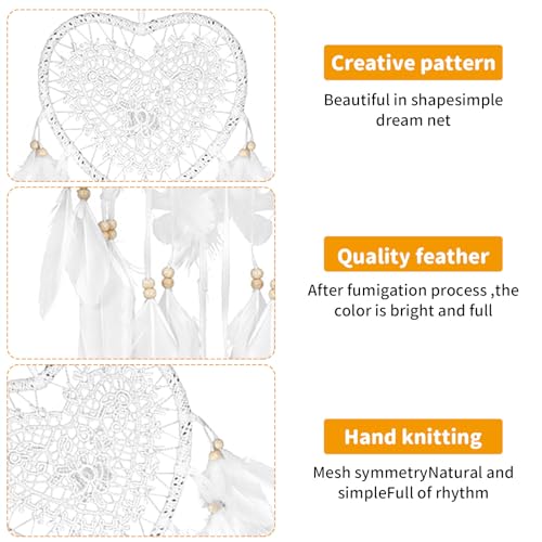 Dream Catcher,Lovely Heart Shape Dreamcatcher Handmade Lace Dream Catcher Feather Bead Wall Hanging Boho Woven Art Ornament Gift Craft Dreamcatcher Wind Chimes for Home Children Bedroom Decor White