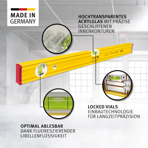 STABILA Type 80 AS Spirit Level, 30 cm, Reinforced Aluminum Profile, 1 Horizontal Vial, 1 Vertical Vial, Integrated Slip Stoppers, Made in Germany