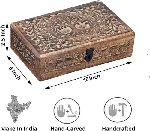 Wooden Jewelery Box Decorative Box with Life of Tree Carving - Antique Design for Sister Birthday Gifts, Jewelry Organizer Gifts For Women Birthday Unique, wooden Handmade love Gift (10 x 6 Inch) Antique - 10 x 6 Inch