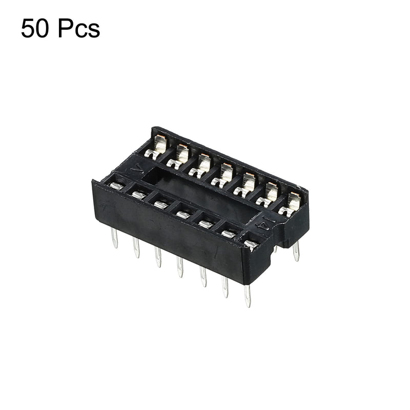 sourcing map Pack of 50 14-Pin DIP IC Sockets, Square Dip-IC Sockets, 2.54 mm Pitch Socket Adapter, Solder Connection for PCB Soldering Perforated Grid Board, Black 14p