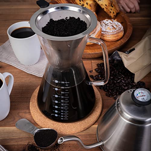 London Sip Glass Pour Over Coffee Carafe Coffee Maker with Reusable Stainless Steel Filter, Ergonomic Handle, and Easy-Pour Spout, 8-Cup (1200 mL) 40.6 Ounces