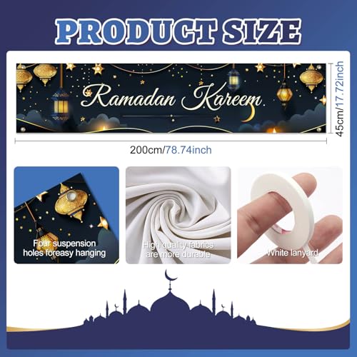 BlissYard Ramadan Kareem Fence Banner Islamic Moon Decor 78 x 17 Inch