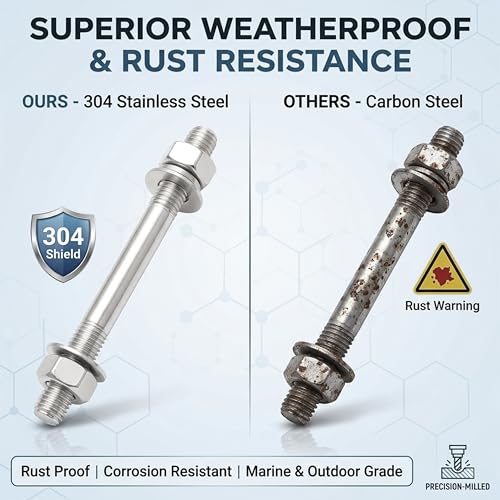 TEN-HIGH M10 x 150mm 304 stainless steel double-ended stud bolts with nuts and washers, 4-piece kit