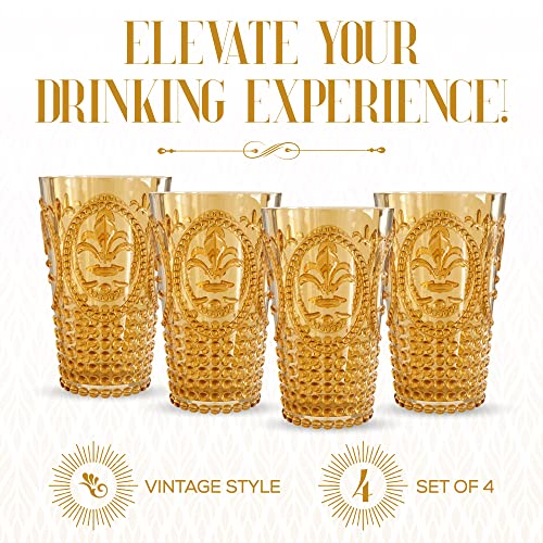 Elle Decor Acrylic Plastic Water Tumblers, Set of 4 Drinking Cups, Reusable, Shatterproof, and BPA-Free Beverage Drinking Glasses for Water, Juice, Lemonade, Ice Coffee (Amber), 25.36 OZ
